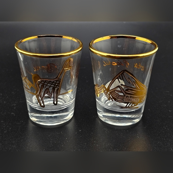 Machu Picchu Shot Glasses Liquor Glass Set Of 3 Peru 14K Gold Plated Print llama - Picture 10 of 10